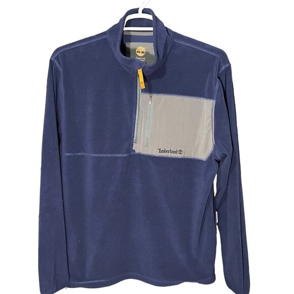 Timberland Sweater Mens XL Long Sleeve 1/2 Zip Pullover Fleece Mock Neck Blue - Picture 1 of 9